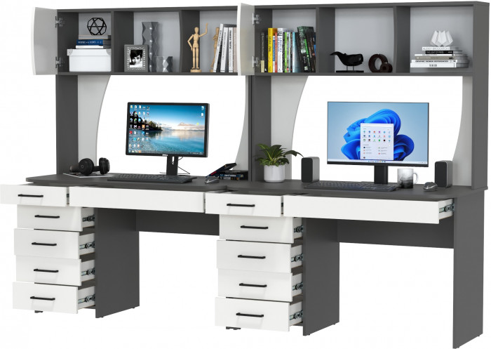 Два стола рабочих 6-0606граф/бел Сигма, цвет графит/белый, ШхГхВ 241х60,5х166 см., НЕ универсальная сборка