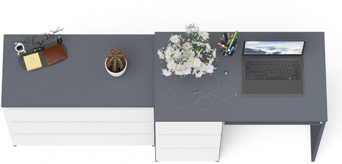Мори компьютерный стол МС-6 левый + Комод МК800.1, графит/белый
