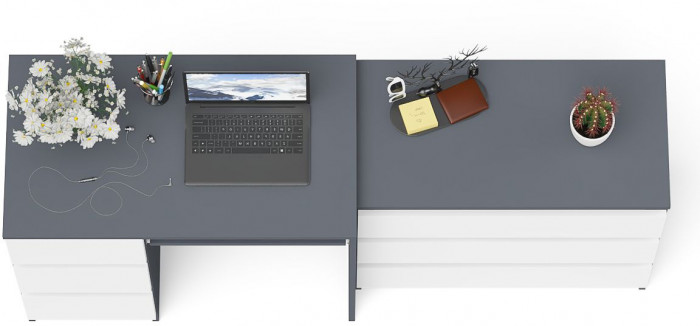 Мори компьютерный стол МС-6 левый + Комод МК800.1, графит/белый