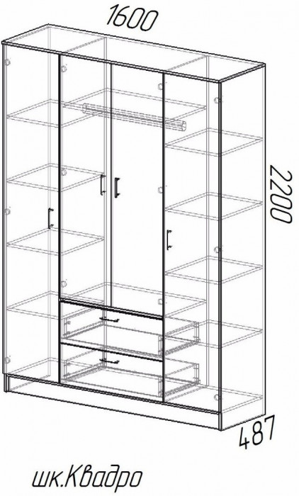 Квадро Шкаф четырёхдверный (Ясень шимо темный / светлый)