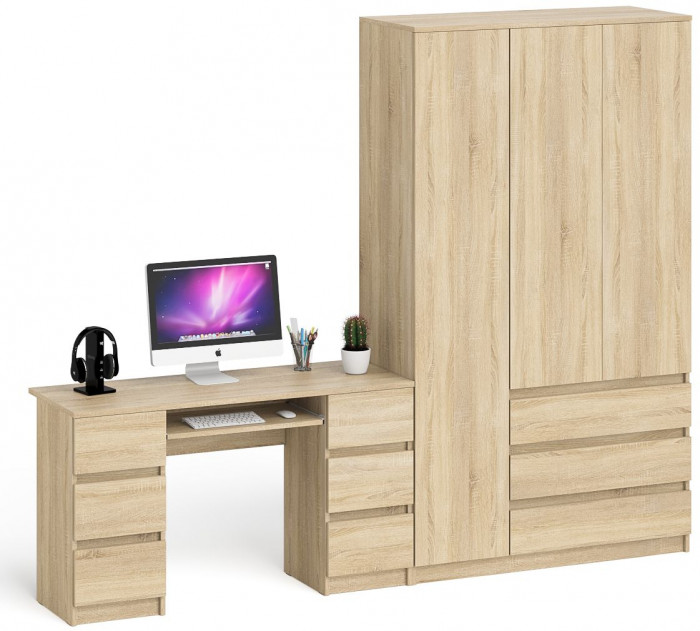 Мори Стол компьютерный МС-2 + Шкаф МШ1200.1, цвет дуб сонома, ШхГхВ 255,8х50,4х209,6 см., универсальная сборка