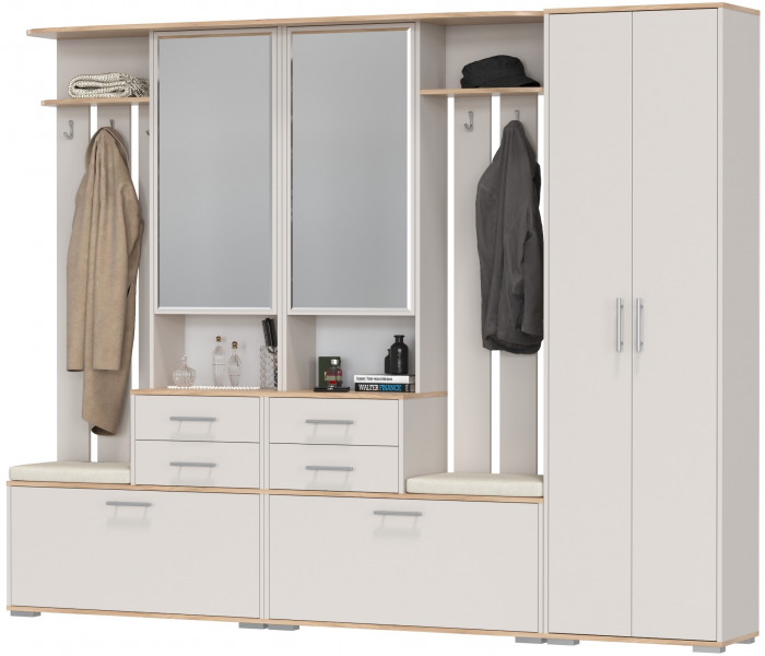 Прихожая Домино 3, цвет дуб крафт золотой/кашемир серый, ШхГхВ 260х36х202 см., универсальная сборка