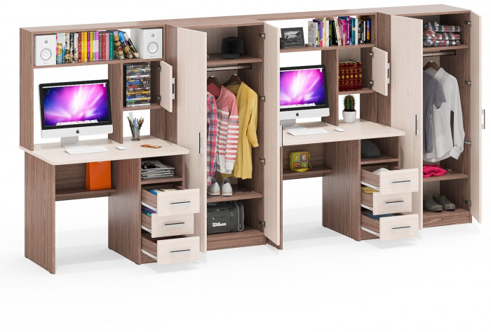 С-МД-СК9 Компоновка № 08, цвет ясень шимо светлый/ясень шимо тёмный, ШхГхВ 344х70х160 см., НЕ универсальная сборка