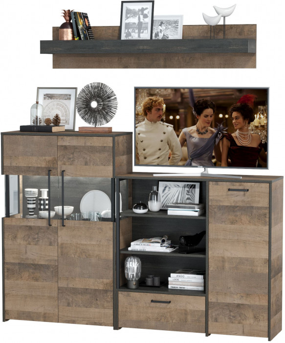 Трувор Гостиная 006, цвет дуб гранж песочный/интра, ШхГхВ 194,8х37х195 см., универсальная сборка