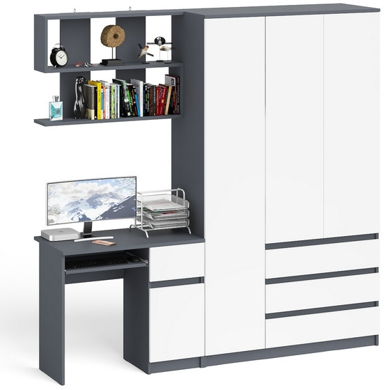 Мори компьютерный стол МС-1 правый + Шкаф МШ1200.1 + Полка 900, графит/белый