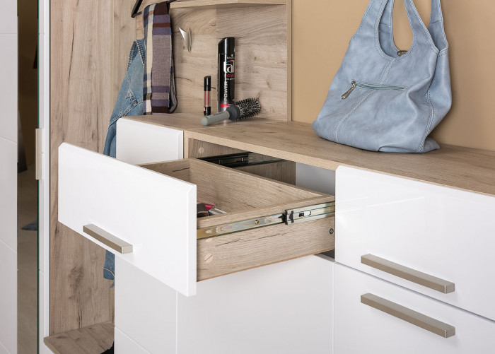 Лайн Прихожая № 09, цвет дуб крафт серый/фасады МДФ белый глянец, ШхГхВ 201,8х35,1х210 см., НЕ универсальная сборка