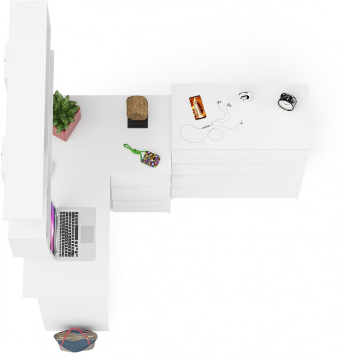 Мори компьютерный стол МС-16 правый + Комод МК800.4 + Полка 1200, белый