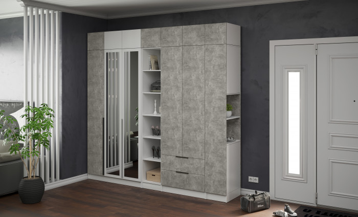 Шкаф Мадрид, композиция 9, Белый/Ателье светлое