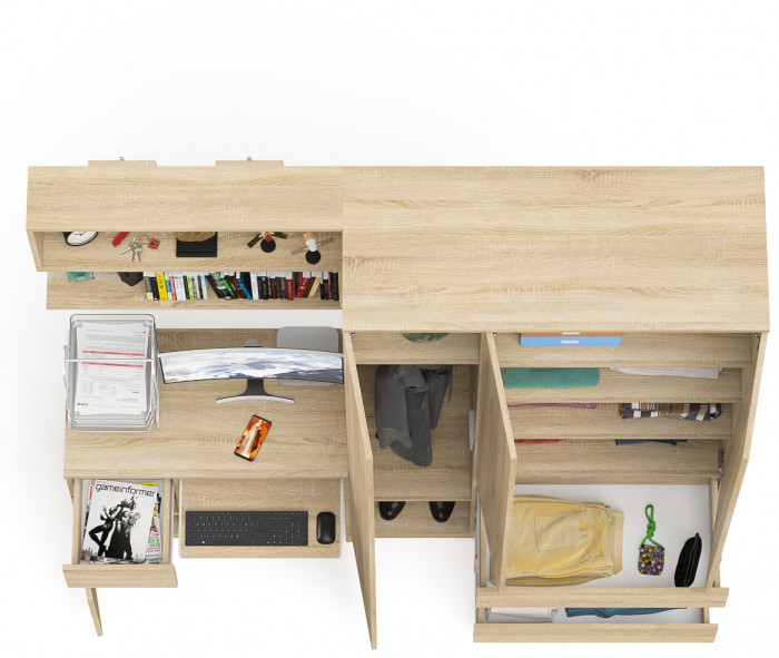 Мори компьютерный стол МС-1 левый + Шкаф МШ1200.1 + Полка 900, дуб сонома