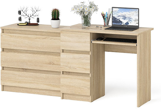 Мори компьютерный стол МС-6 левый + Комод МК800.1, дуб сонома