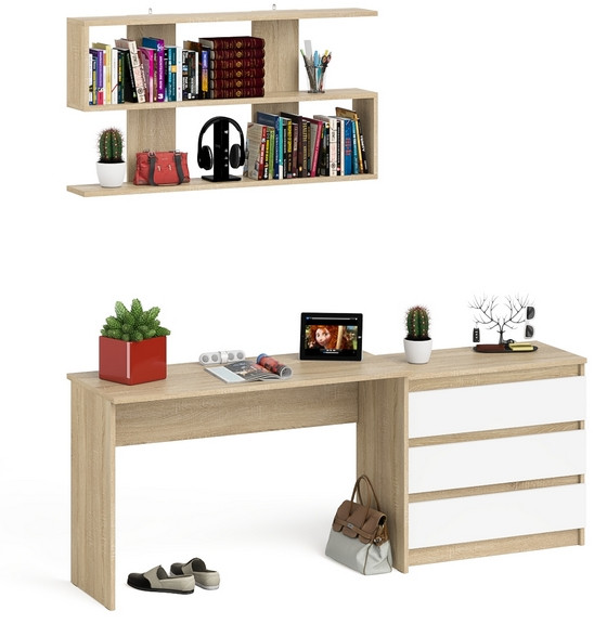Мори письменный стол МСП1200.1 + Комод МК800.1 + Полка 1200, дуб сонома/белый