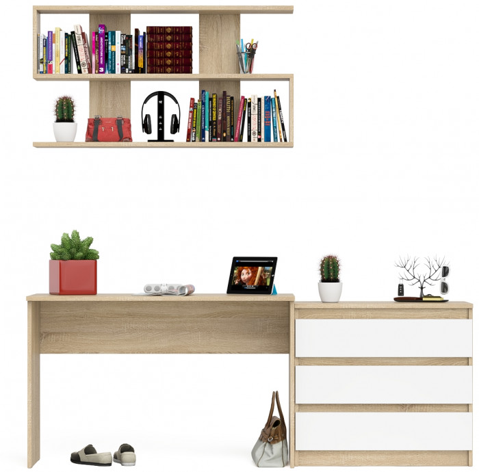 Мори письменный стол МСП1200.1 + Комод МК800.1 + Полка 1200, дуб сонома/белый