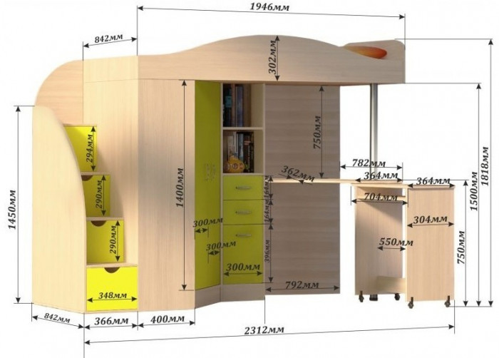Кровать-чердак Юниор 4 (Венге/Лайм)