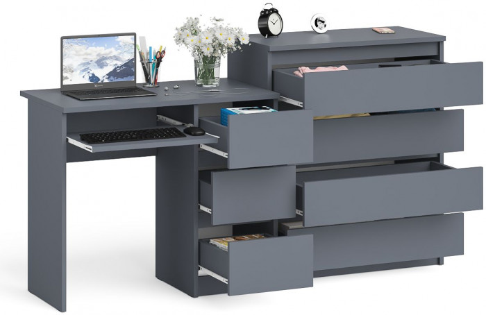 Мори Стол компьютерный МС-6 правый + Комод МК800.4, цвет графит, ШхГхВ 170,4х50х94 см., выдвижные ящики справа, НЕ универсальная сборка