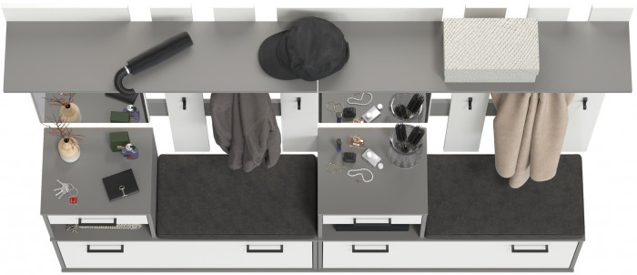 Лира ГК Прихожая 2 Два х Тумба под обувь + Два х Вешалка с зеркалом, графит/белый