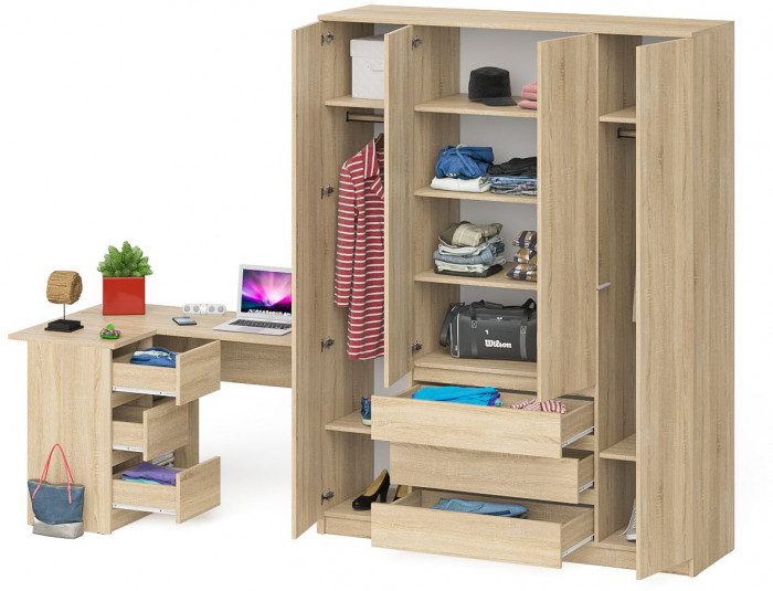 Мори компьютерный стол МС-16 левый + Шкаф МШ1600.1, дуб сонома