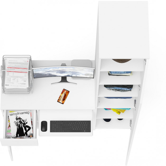 Мори Стол компьютерный МС-1 левый + Пенал МШ400.1, цвет белый, ШхГхВ 130,4х50,4х209,6 см., выдвижной ящик слева, НЕ универсальная сборка