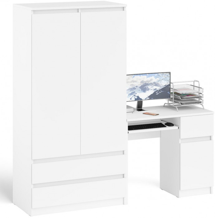 Мори Стол компьютерный МС-1 правый + Шкаф МШ900.1, цвет белый, ШхГхВ 180,4х50,4х179,6 см., выдвижной ящик справа, НЕ универсальная сборка