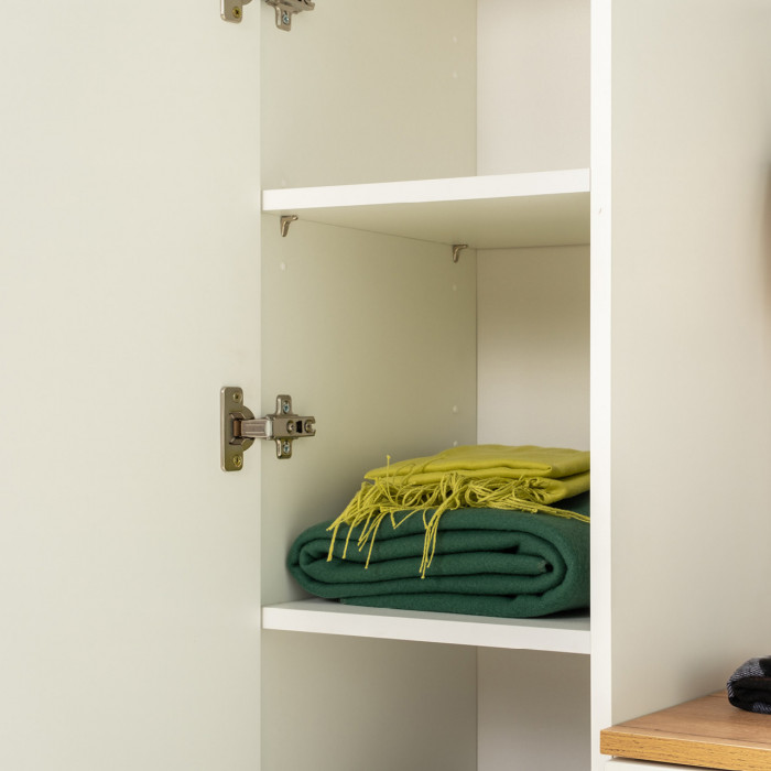 Октава Прихожая 19, цвет белый шагрень/дуб крафт золотой/фасады МДФ белый шагрень, ШхГхВ 129,3х35,4х197,6 см., универсальная сборка