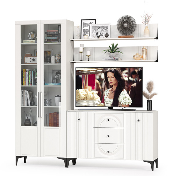 Валенсия Гостиная № 097, ЛДСП белый шагрень/МДФ белый шагрень