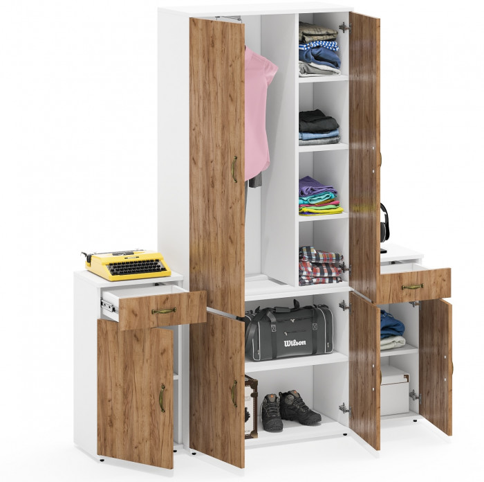 Лидер-8 Шкаф МД 20Б + Тумба МД 3.15 + Тумба МД 3.15, белый шагрень/крафт золото