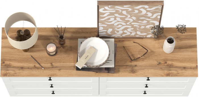 Остин 16.240 Комод, цвет белый шагрень/дуб крафт золотой, ШхГхВ 160,1х41,9х75,4 см. (шесть выдвижных ящиков)