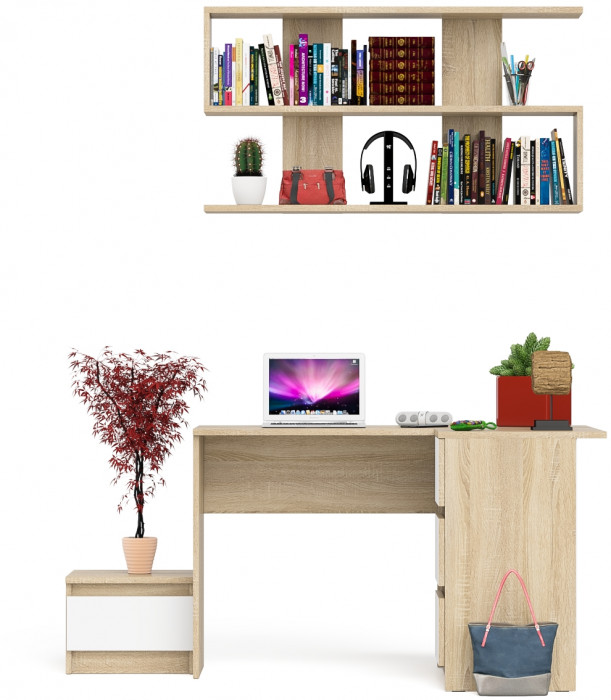 Мори компьютерный стол МС-16 правый + Тумба ТМП400.1 + Полка 1200, дуб сонома/белый