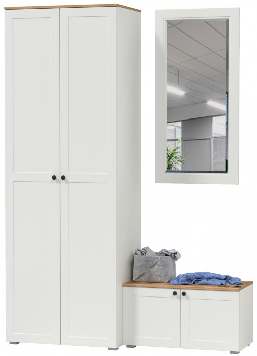 Остин Прихожая 18, цвет белый шагрень/дуб крафт золотой, ШхГхВ 160х54,3х229,6 см., универсальная сборка