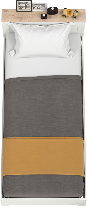 Джастин 11.54 Кровать, цвет белый шагрень/дуб белый эксклюзив, ШхГхВ 94,2х208,1х75,3 см, 900х1900, б/м, осн. есть, матрас до 150 мм, макс. нагр. 80 кг