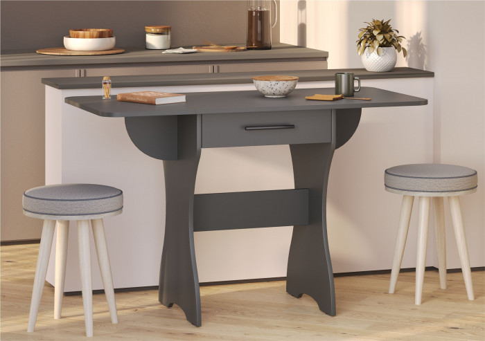 Стол обеденный раскладной с ящиком 6-02.120ТМграф, цвет графит, ШхГхВ 120х57х75 см., 60х57х75 см. сложенный