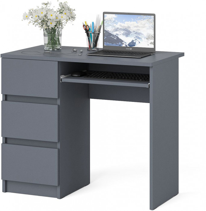 Мори Стол компьютерный МС-6 левый, цвет графит, ШхГхВ 90х50х76,6 см., выдвижные ящики слева, НЕ универсальная сборка