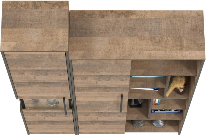 Трувор 13.205 Шкаф-пенал с витриной + 13.206 Шкаф-стеллаж, дуб гранж песочный/интра