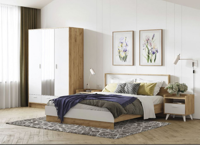 ИРИС КР-03 Кровать 1,6х2,0 (1670х900х2090) дуб крафт золото/белый