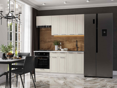 Кухня Альфа 1,8 м холст белый (корпус белый, столешница мрамор лацио)