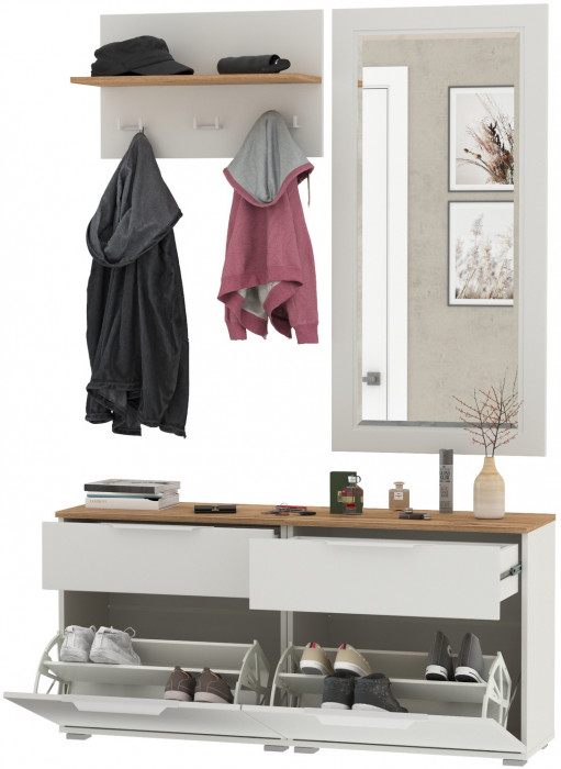 Октава Прихожая 39, белый шагрень/дуб крафт золотой/фасады МДФ белый шагрень