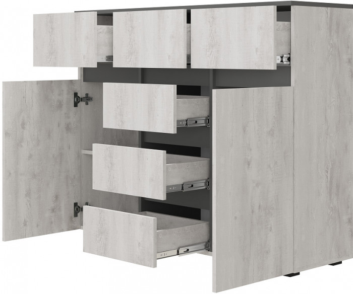 Комод комбинированный Мрия КМ-15, Бетон пайн светлый, графит