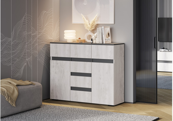 Комод комбинированный Мрия КМ-15, Бетон пайн светлый, графит