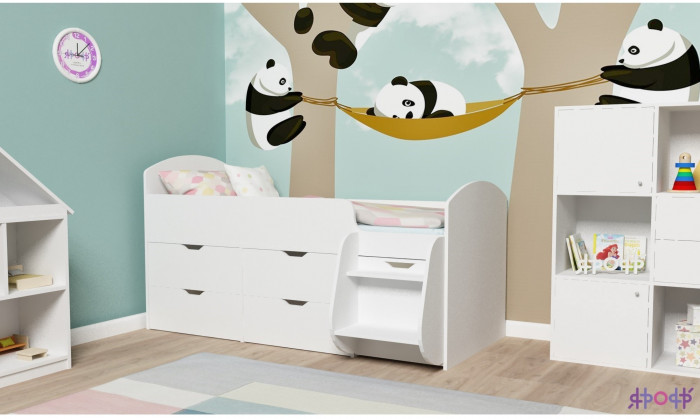 Кровать-чердак Малыш 7 (Белое дерево/Белое дерево)