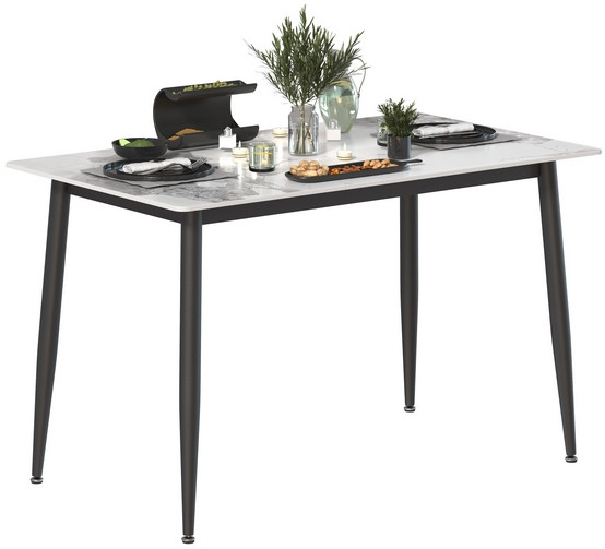 Обеденный стол Мебель--24 DT-27, цвет белый мрамор(глянцевая), ШхГхВ 120х70х75 см., столешница камень 10,5 мм., ножки металл, макс. нагрузка 80 кг.