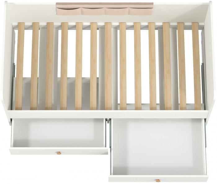 Джастин 11.55 Кровать + Накладка-карман, цвет белый шагрень/ткань серо-бежевая, ШхГхВ 163,8х84х70,6 см., сп. м. 800х1600 мм., б/м, основание есть