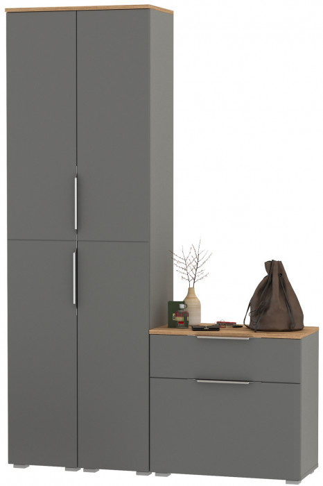 Октава Прихожая 17, цвет серый графит/дуб крафт золотой/фасады МДФ серый графит, ШхГхВ 129,3х35,4х197,6 см., универсальная сборка