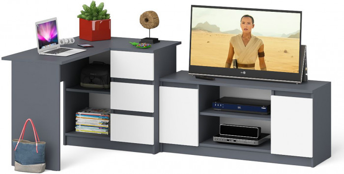 Мори Стол компьютерный МС-16 правый + Тумба МТВ1200.1, цвет графит/белый, ШхГхВ 244,8х84,9х76,6 см., выдвижные ящики справа, НЕ универсальная сборка