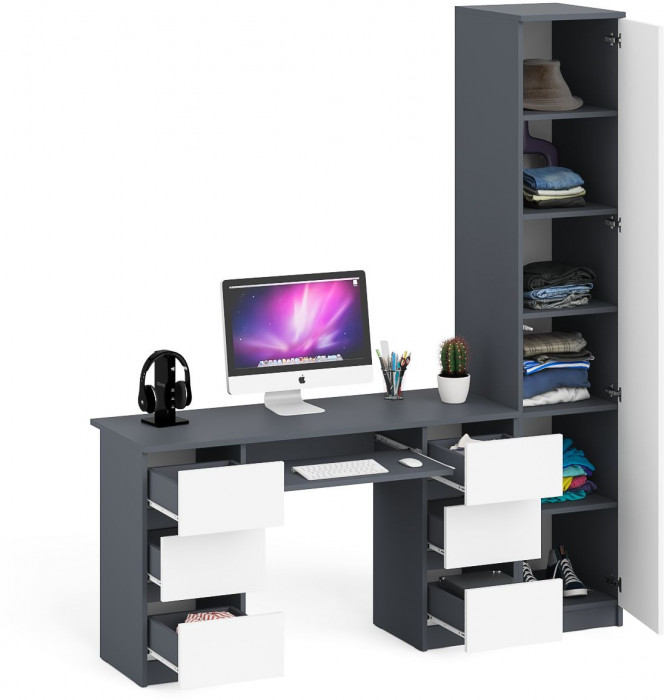 Мори Стол компьютерный МС-2 + Пенал МШ400.1, цвет графит/белый, ШхГхВ 175,8х50,4х209,6 см., универсальная сборка