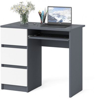 Мори Стол компьютерный МС-6 левый, цвет графит/белый, ШхГхВ 90х50х76,6 см., выдвижные ящики слева, НЕ универсальная сборка