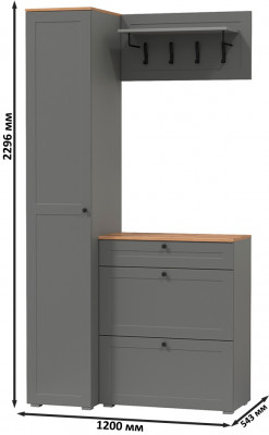 Остин Прихожая 23, цвет серый графит/дуб крафт золотой, ШхГхВ 120х54,3х229,6 см., универсальная сборка