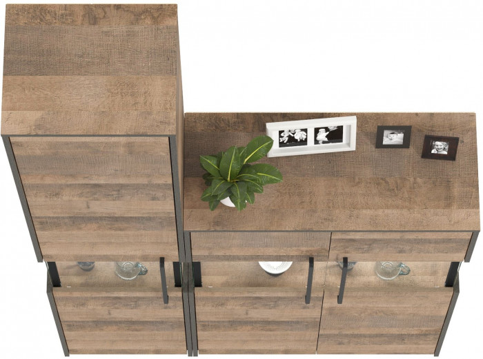 Трувор 13.205 Шкаф-пенал с витриной + 13.306 Комод с витриной, дуб гранж песочный/интра