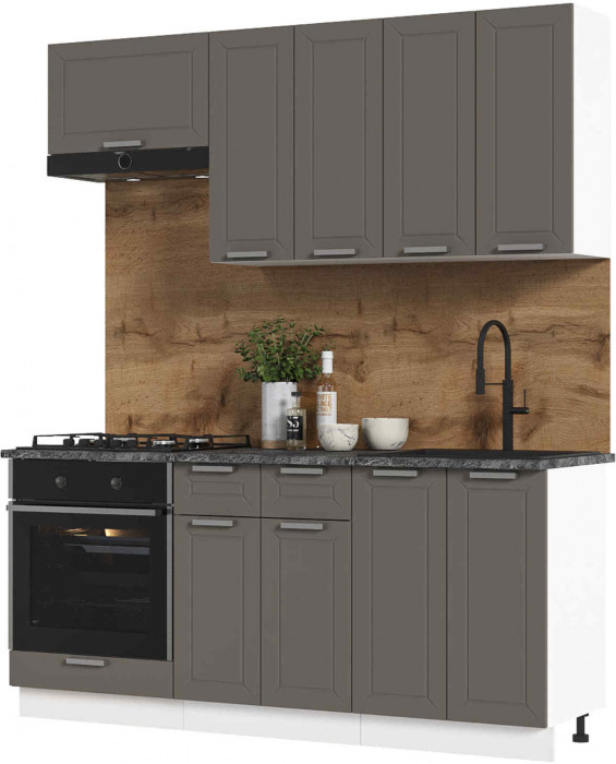 Кухня Альфа 1,8 м холст вулкан (корпус белый, столешница кастилло темный)