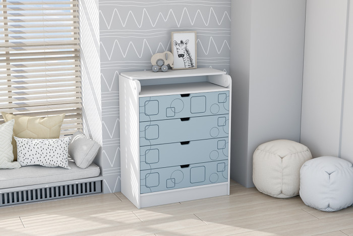 Детский Комод раскладной Бриз МДФ, Белый/Антарктида (Квадрат)