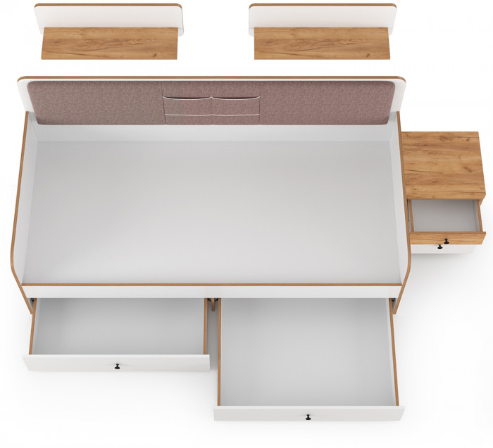 Вуди Компоновка № 34, цвет белый премиум/дуб крафт золотой/саванна латте, сп. м. 900х2000 мм., б/м, основание есть, матрас высотой до 200 мм.