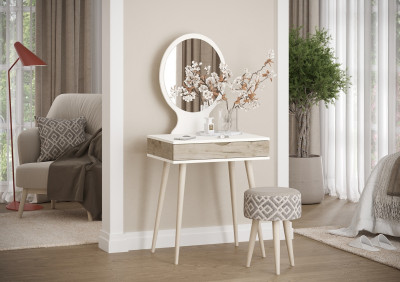 Трюмо 4-25912бел/дкс, цвет белый/дуб крафт серый, ШхГхВ 62х46,6х134,5 см.